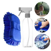 Kit Borrifador Ou Spray Pulverizador Limpeza Casa Carro 500ml+Bucha Esponja Microfibra com Alça Macia Não Risca AntiDanos Tira Pó