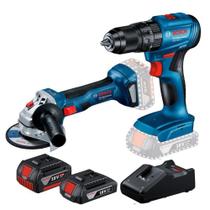 Kit Bosch Furadeira Paraf GSB-185-Li 18V e Esmerilhade GWS-180-Li 2B 18V com 2 Baterias e Carregador