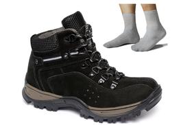 Kit Bota Adventure Masculina Couro Coturno Trilha + Meia Cano Longo