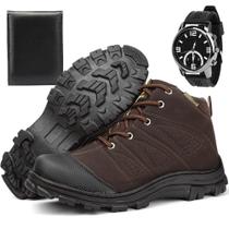 Kit Bota Adventure Masculino Robusto Sola Tratorada e Carteira e Relógio Ponteiro