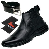 Kit Bota Botina Couro Masculina Chelsea + Cinto + Carteira