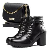 Kit Bota Coturno Feminina Blogueira Tratorada Salto Bloco Bolsa Tranversal Kit Bota Coturno Feminina Blogueira Tratorada Salto Bloco Bolsa Tranversal
