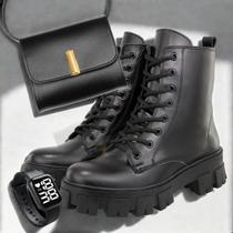 Kit Bota Coturno Feminina Preta Forrada Com Relogio Digital e Bolsa Transversal Kit Bota Coturno Feminina Preta Forrada Com Relogio Digital e Bolsa Transversal