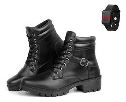 Kit Bota Coturno Feminina Tratorada Cano Baixo Salto Bloco