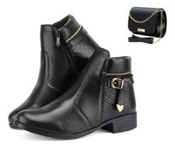 Kit Bota Coturno Feminino + Bolsa Cano Curto Medio Ziper