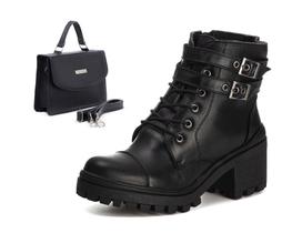 Kit Bota Coturno Feminino Tratorado E Bolsa Tiracolo Pequena