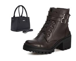 Kit Bota Coturno Feminino Tratorado E Bolsa Tote Grande