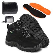 Kit Bota Coturno Masculino Adventure Preto 100% Couro Solado Costurado Kit Bota Coturno Masculino Adventure Preto 100% Couro Solado Costurado