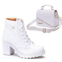 Kit Bota Coturno Tratorado e Bolsa Feminina Varias Cores Envio Imediato