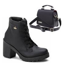 Kit Bota Coturno Tratorado e Bolsa Feminina Varias Cores Envio Imediato