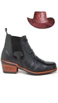 Kit Bota Country e Chapéu Rodeio Botina Texana Couro Legítimo Elastico Lateral Kit Bota Country e Chapéu Rodeio Botina Texana Couro Legítimo Elastico Lateral