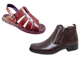 Kit Bota Couro B. Social AntiStress + Sandália F Couro A Ortopédico Marrom Kit Bota Couro B. Social AntiStress + Sandália F Couro A Ortopédico Marrom