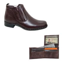 Kit Bota Couro Botina Social Anti Stress Carteira Couro Modelo L Marrom