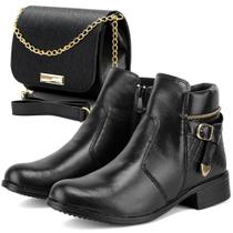 Kit Bota Feminina + Bolsa Coturno Cano Curto Detalhe Fivela - 207 - S.F