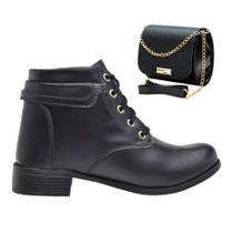 Kit Bota Feminina Com Salto Baixo ajustes em Cadarços Bolsa Porta Documentos Kit Bota Feminina Com Salto Baixo ajustes em Cadarços Bolsa Porta Documentos