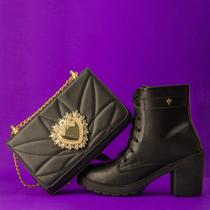 Kit Bota Feminina Coturno Salto Com Bolsa Coração Bota Transversal Combo Kit Bota Feminina Coturno Salto Com Bolsa Coração Bota Transversal Combo