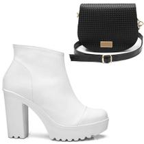 Kit Bota Feminina Tratorada Salto Alto + Bolsa Estilo