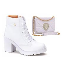 Kit Bota Feminina Tratorada Salto e Bolsa Baladinha Transversal Quadrada Classek