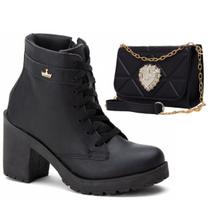 Kit Bota Feminina Tratorada Salto e Bolsa Baladinha Transversal Quadrada Classek