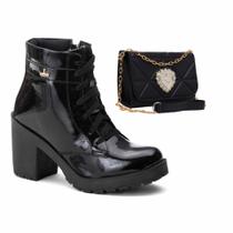 Kit Bota Feminina Tratorada Salto e Bolsa Baladinha Transversal Quadrada Classek
