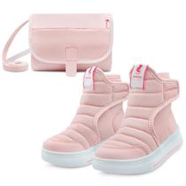 Kit Bota Infantil Com Bolsinha Poliéster Mz Shoes Menina Rosa