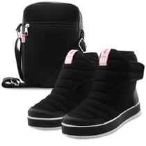 Kit Bota Infantil Com Bolsinha Shoulder Poliéster Menina Mz Shoes Preto