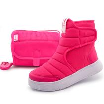 Kit Bota Infantil Feminina Calce Fácil Com Bolsinha Menina Cano Alto Pink Mz Shoes