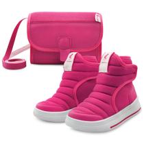 Kit Bota Infantil Gatatuya Menina com Bolsinha Poliéster Pink