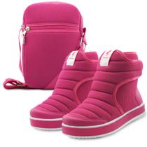 Kit Bota Infantil Mz Shoes com Bolsinha Shoulder Poliéster Menina Pink