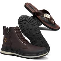 Kit Bota Masculina Adventure Cano Médio + Chinelo Kit Bota Masculina Adventure Cano Médio + Chinelo