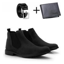 kit bota masculina camurca acompanha cinto e carteira conforto dia a dia 37 ao 44