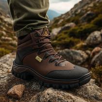 Kit Bota Masculina Coturno Adventura Trilha Chocolate + Carteira E Relógio Cor:ChocolateTamanho:40