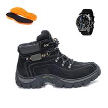 Kit Bota Masculina Coturno Adventure Reforçado Macia Confortável + Relógio