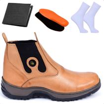 Kit Bota Masculina Impermeável Em Couro Com Palmilha Gel + Meia E Carteira Kit Bota Masculina Impermeável Em Couro Com Palmilha Gel + Meia E Carteira