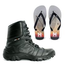 Kit Bota Motociclista de COURO com Chinelo Masculino Casual Leve Presente Dia dos Pais - Amanner