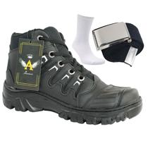 Kit Bota Motoqueiro Tenis Preto Adventure Costurada mais Cinto e Meia - Amanner