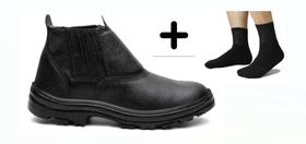 Kit Bota Segurança Botina Couro Masculina Trabalho + 1 Par De Meia