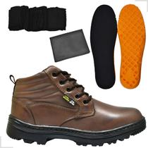 Kit Bota Segurança Couro + Palmilha Gel + 3 Meias + Carteira Kit Bota Segurança Couro + Palmilha Gel + 3 Meias + Carteira