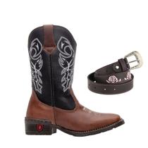 Kit Bota Texana Country Infantil Texas Gold de Couro Delegada com Cinto Country