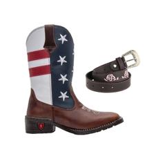 Kit Bota Texana Country Infantil Texas Gold de Couro EUA com Cinto Country