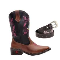 Kit Bota Texana Country Infantil Texas Gold de Couro Nossa Senhora com Cinto Country