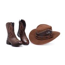 Kit Bota Texana Infantil + Chapéu De couro