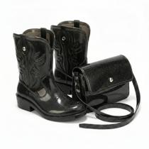 Kit Bota Texana Infantil Menina Com Bolsa Tira Colo De PVC Com Alça Tranversal