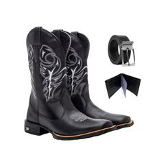 Kit Bota Texana Masculina Couro Country Casual Preta Delegada com Carteira e Cinto Kit Bota Texana Masculina Couro Country Casual Preta Delegada com Carteira e Cinto