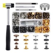 Kit Botão de Pressão Metal Em Couro Lanmax Com Martelo