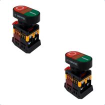 Kit Botão Duplo APB22 Arredondado Liga/Desliga Iluminado 24Vcc/Vca 1NA+1NF