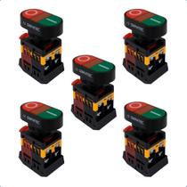 Kit Botão Duplo APB22 Arredondado Liga/Desliga Iluminado 24Vcc/Vca 1NA+1NF