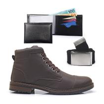 Kit Botas Masculinas Casual Com Carteira e Cinto Coturno Cano Baixo Confortável Macio Leve
