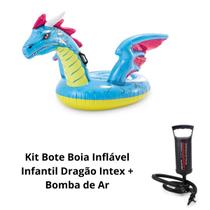 Kit Bote Boia Inflável Infantil Dragão Intex + Bomba de Ar