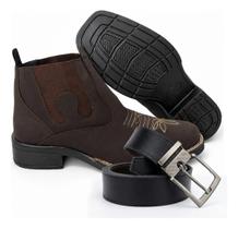 Kit Botina Masculina Country Texana Confortavel Fazendeiro Cinto Social Dupla Face Versatil